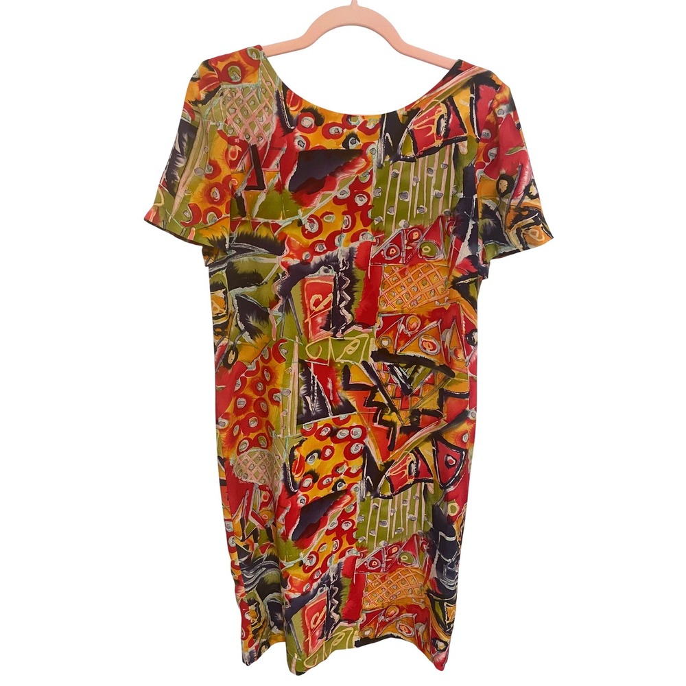 Vintage Silk Shift Dress Abstract Print Shift Dress Size 2 Nipon Boutique 90s